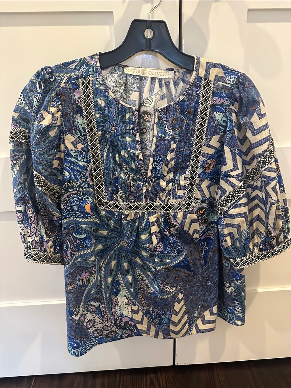 Marie Oliver Blue Multi-Print Boho Blouse
